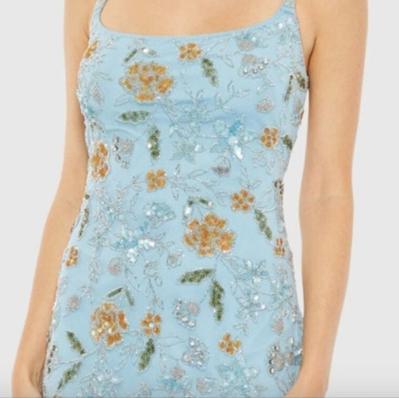 MAC DUGGAL Dress Size 10 Evening Gown Sequin Beaded Light Blue Sheath Like New - Picture 7 of 7